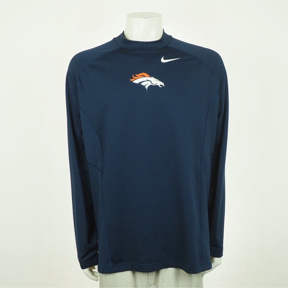 Nike Denver Broncos Hyperwarm NFL Mock Shirt Mens 2XL XXL Navy Blue Training